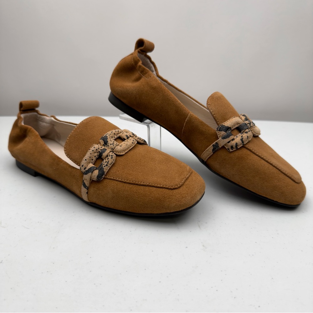 NIB Sanctuary Women's Blast Chained Tailored Loafers Leather Flat Tan Size 6.5M